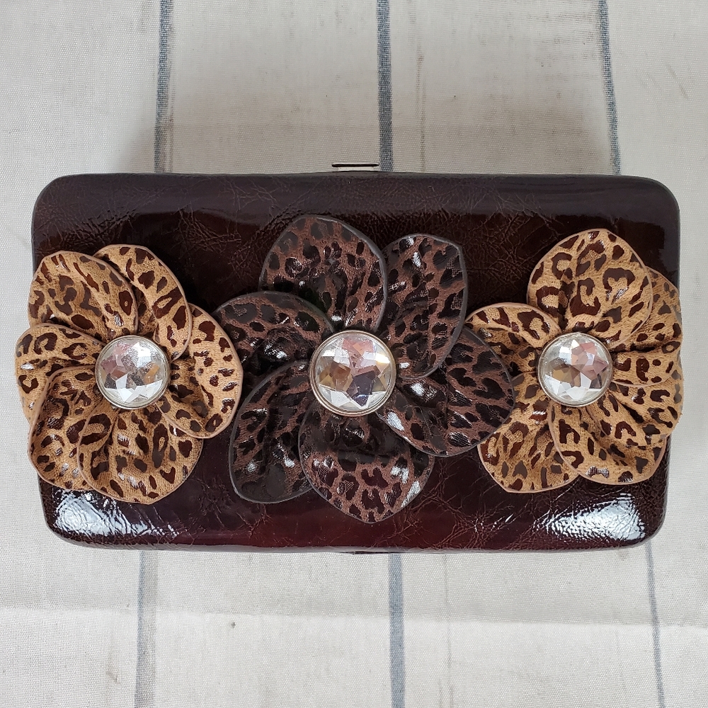 Retro Wallet Clutch Embellished Western Brown